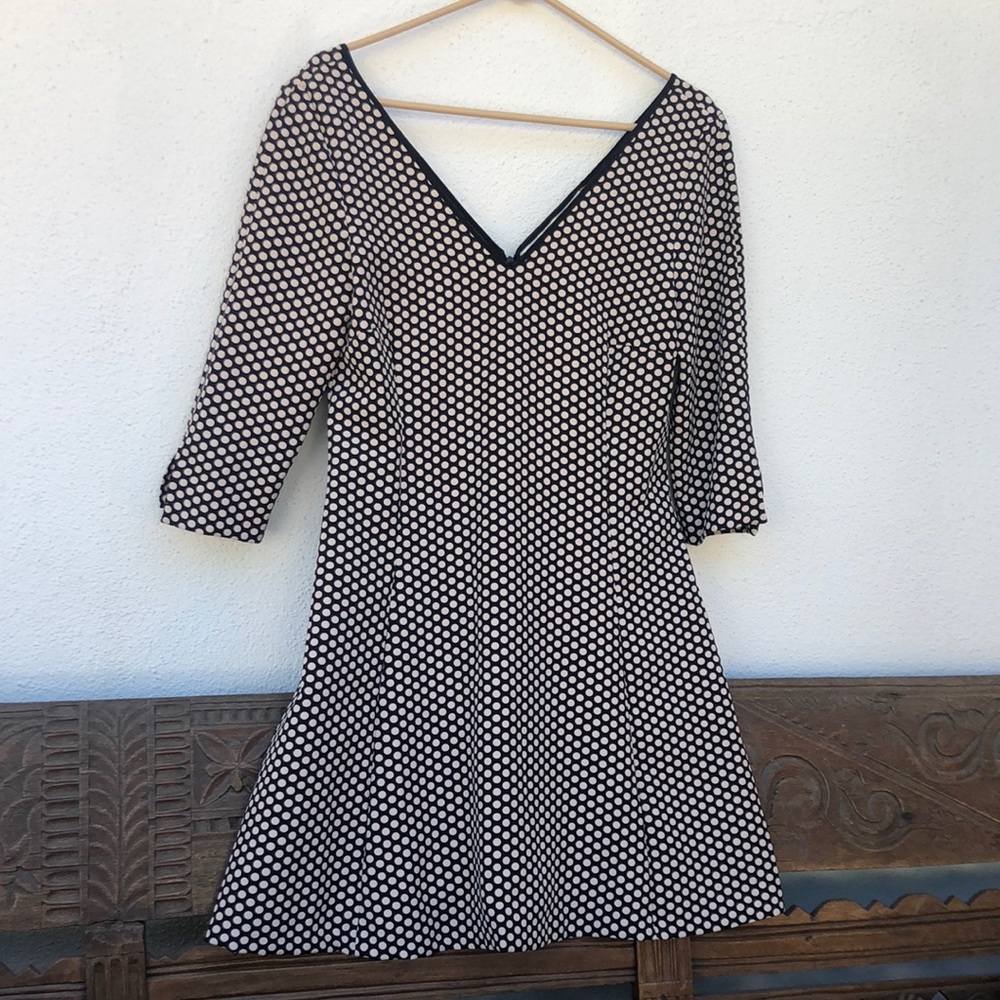 Zara black & cream polkadot dress with deep V